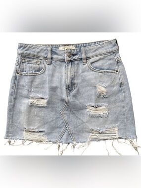 PacSun Size 26 Light Wash Distressed Denim Mini Skirt High Waist Frayed Y2K